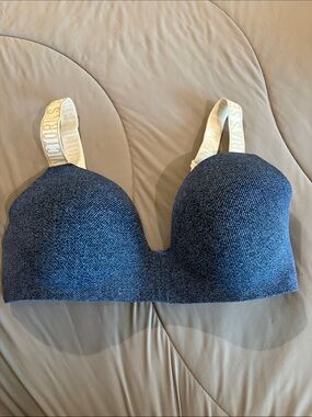 Victoria’s Secret Seamless Denim-Look Molded Bra with Logo Straps - Blue